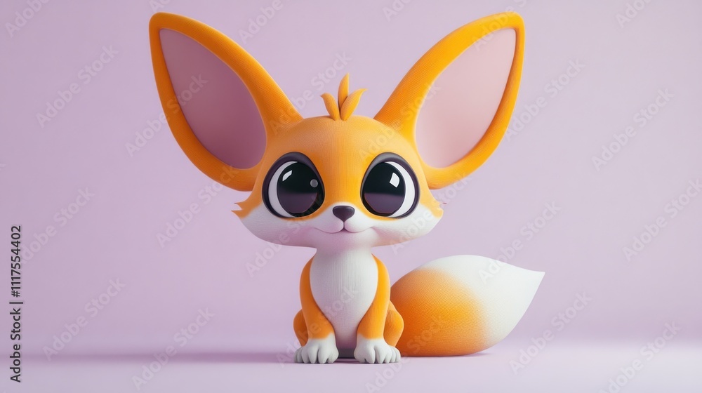 Adorable Cartoon Fennec Fox Sitting on Purple Background Adorable Cartoon Fennec Fox Sitting on Purple Background