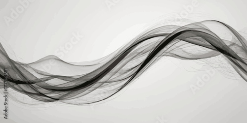 Abstract dynamic smooth on a pitch-black  grey smokey wavey line wallpaper texture white background