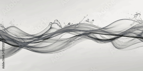 Abstract water smokey grey and white smooth wave element modern stream white background. 