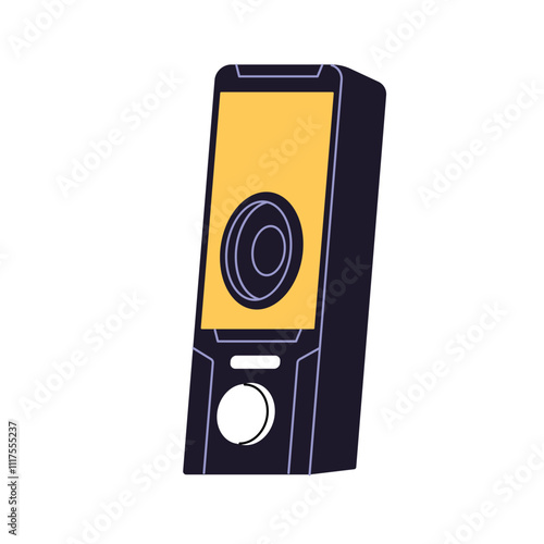 Icon of music speaker. Professional sound box to play stereo, disco records at party. Powerful loudspeaker. Acoustic audio system, amplifier. Flat isolated vector illustration on white background