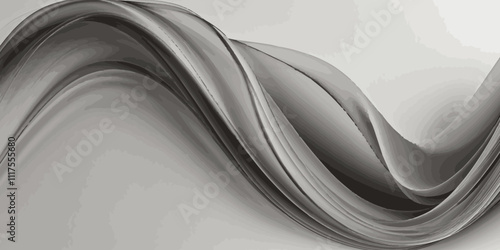 Design of smooth dark grey and white wave line smokey fog, flowing white background.  