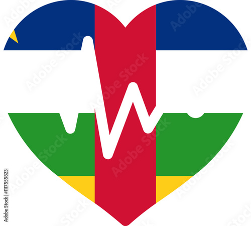 Central African Republic Flag in Heart with Pulse