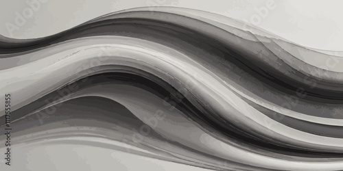 Abstract smokey dark grey and white smooth light  wave element modern stream white background. 