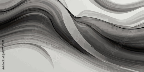 Abstract smokey dark grey and white smooth light  wave element modern stream white background. 
