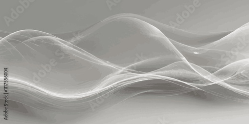 Abstract smokey dark grey and white smooth light  wave element modern stream white background. 