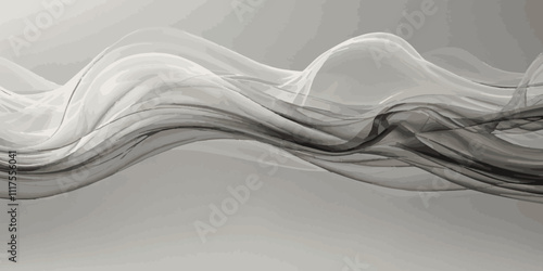Abstract smokey dark grey and white smooth wave element modern stream white background. 