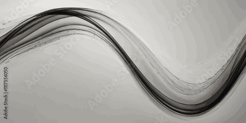 Abstract smokey dark grey and white smooth wave element modern stream white background. 