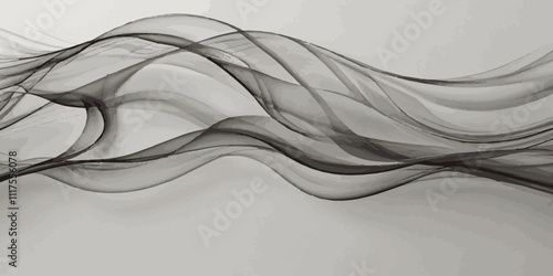 Abstract smokey dark grey and white smooth wave element modern stream white background. 