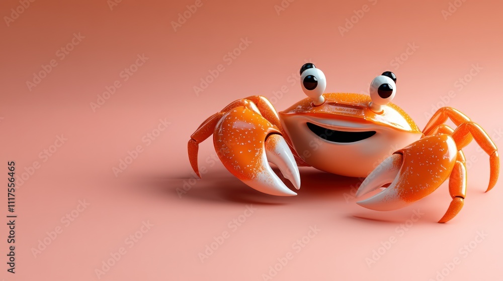 A Happy Orange Cartoon Crab Smiles On Pink