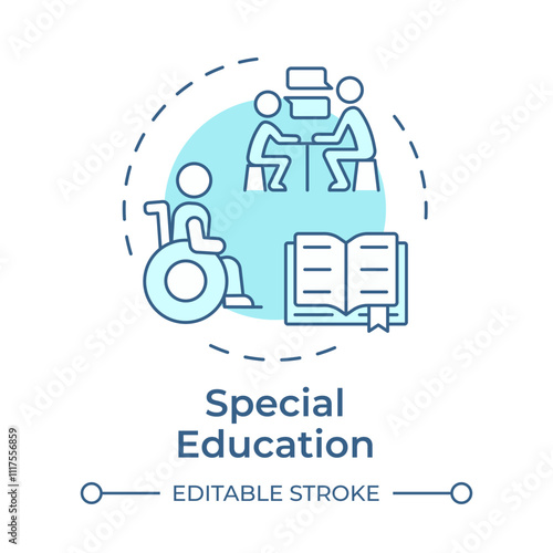 Special education soft blue concept icon. Including needs of students with disabilities. Support in learning. Round shape line illustration. Abstract idea. Graphic design. Easy to use in article