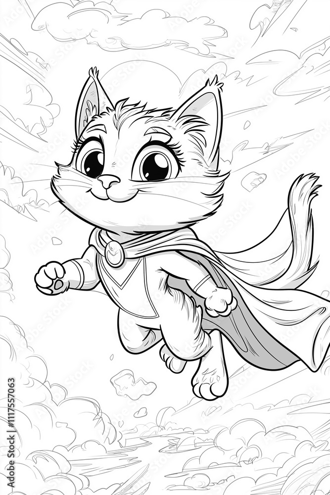 Fototapeta premium Superhero Cat Coloring Page for Kids