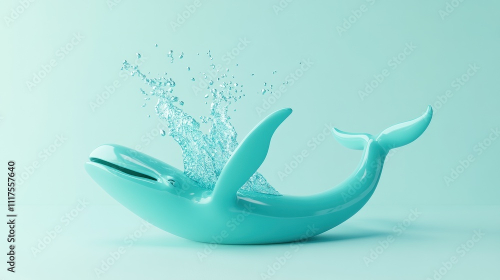Teal Whale Breaching Water Splashing Upward Teal Whale Breaching Water Splashing Upward