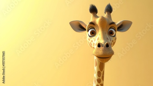 A Cute Cartoon Giraffe Portrait Against A Yellow Background photo