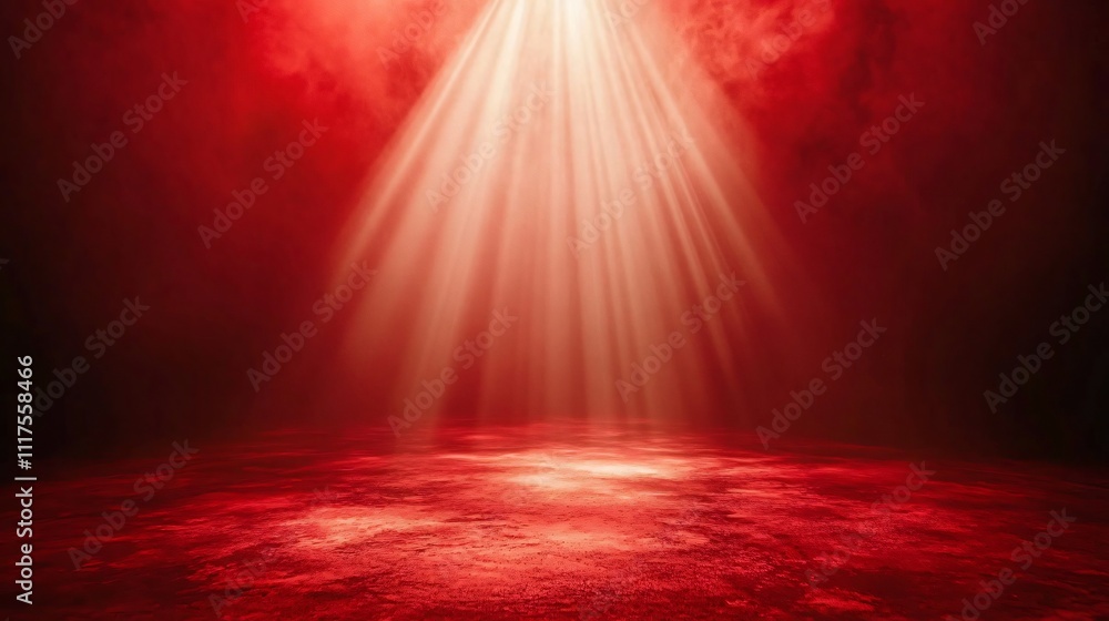 Fototapeta premium A vibrant red stage with lighting on a red background, creating an elegant and festive atmosphere, perfect for a holiday opening ceremony.