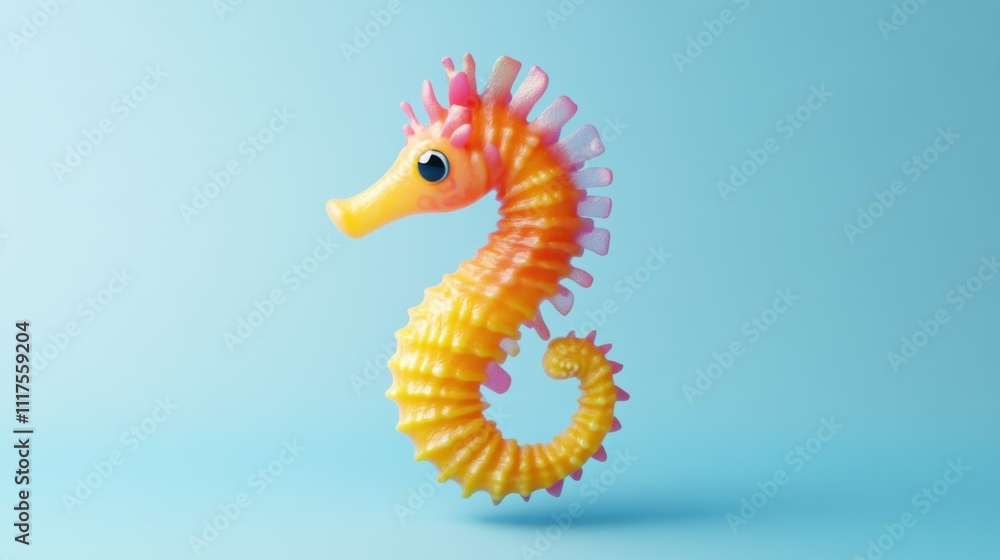 Fototapeta premium A Cute Orange Seahorse on a Blue Background