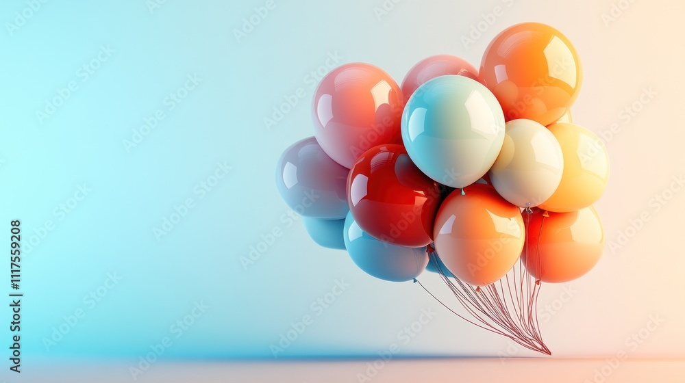 A cluster of pastel colored balloons floats gently A cluster of pastel colored balloons floats gently