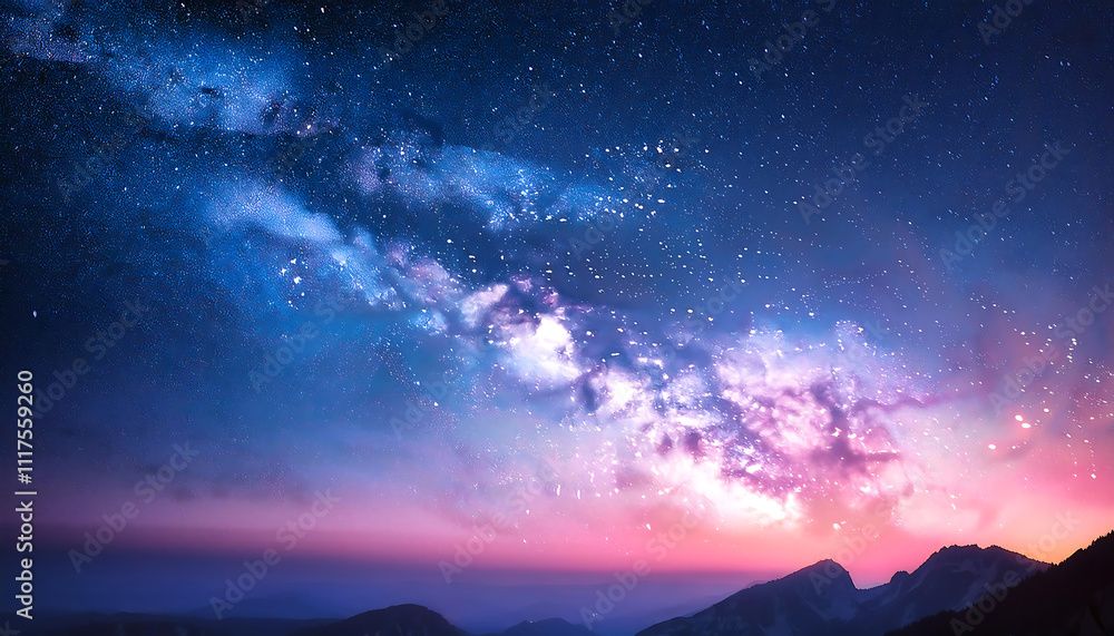 Naklejka premium Cosmic Nightscape: Starry Sky with Hints of Pink and Deep Blue