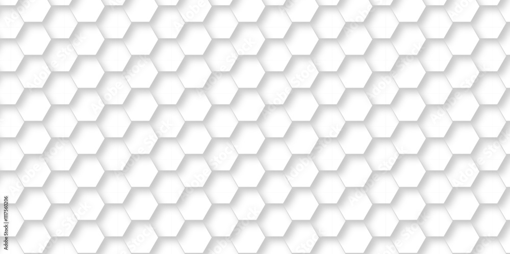 Naklejka premium Realistic geometric pattern White Hexagonal Background. Luxury White Pattern. 3D Futuristic abstract honeycomb mosaic white background. geometric mesh cell texture. modern futuristic wallpaper.