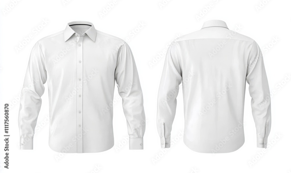 Blank white male formal shirt with long sleeves, template for your design mockup. Front and back view. Blank white male formal shirt with long sleeves, template for your design mockup. Front and back view.