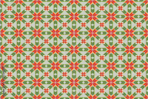 Pixel art flowers on light green background wallpaper seamless pattern decoration style