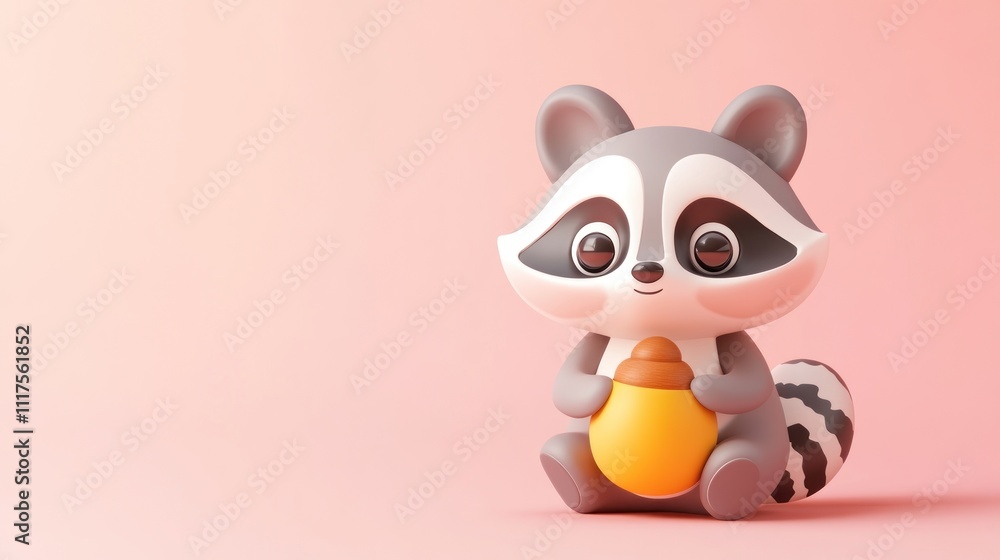 Adorable Cartoon Raccoon Holding a Yellow Bottle Adorable Cartoon Raccoon Holding a Yellow Bottle
