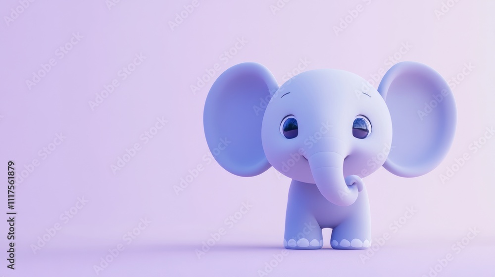 Adorable Baby Elephant Stands on Lavender Background Adorable Baby Elephant Stands on Lavender Background