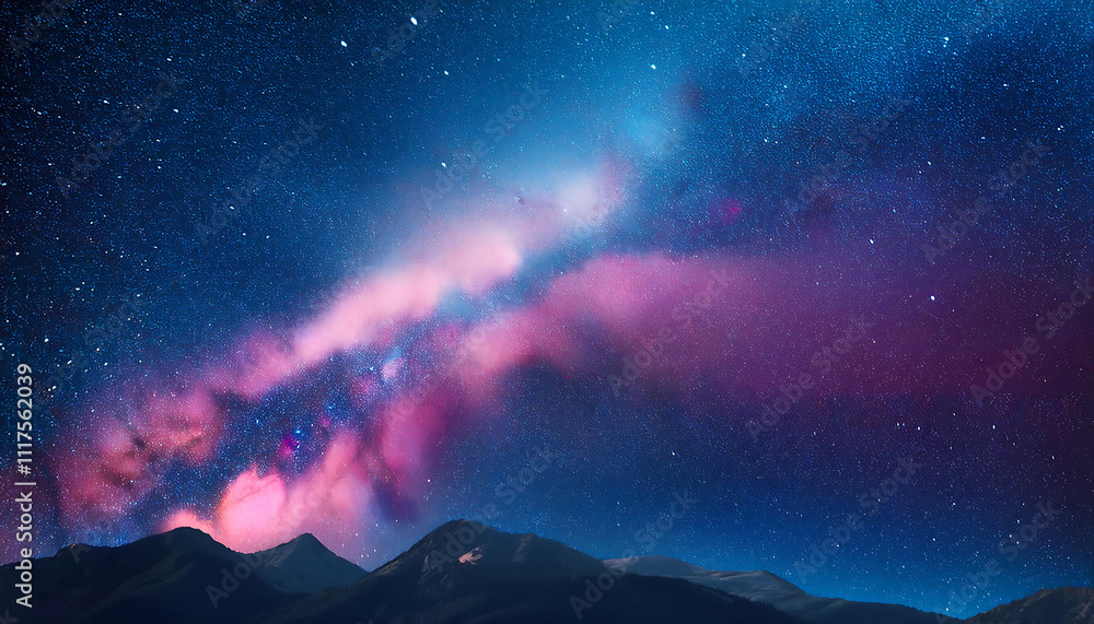 Cosmic Nightscape: Starry Sky with Hints of Pink and Deep Blue Cosmic Nightscape: Starry Sky with Hints of Pink and Deep Blue