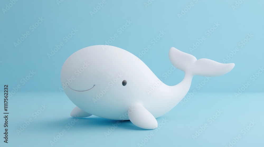 A Cute White Cartoon Whale on Blue Background A Cute White Cartoon Whale on Blue Background