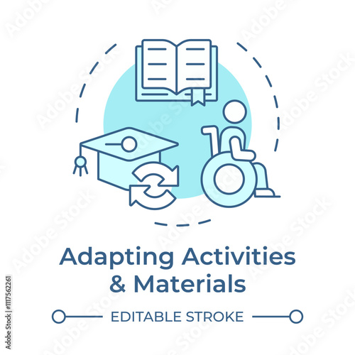 Adapting activities and materials soft blue concept icon. Educative supplies for students with special needs. Round shape line illustration. Abstract idea. Graphic design. Easy to use in article