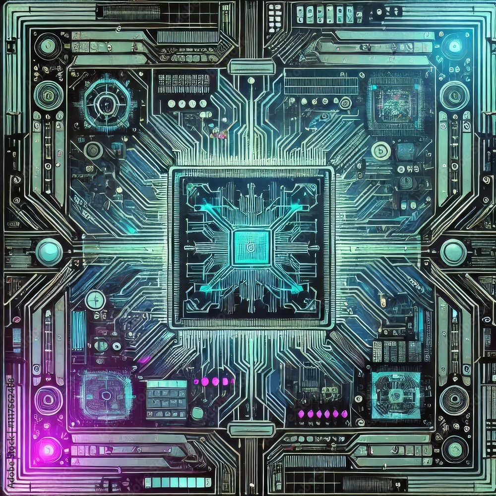 Fototapeta premium high-tech texture reminiscent of the surface of a microchip, with detailed circuits 