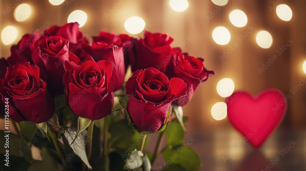 Romantic bouquet of red roses with a heart-shaped decoration. Romantic bouquet of red roses with a heart-shaped decoration.