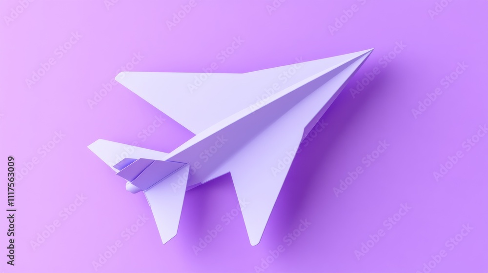 Fototapeta premium Lavender Paper Airplane Soaring Above Purple Background