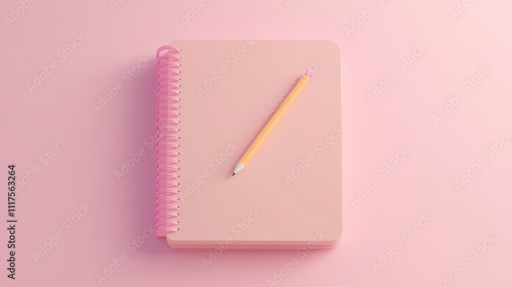 Pink Spiral Notebook And Pencil On Pink Background Pink Spiral Notebook And Pencil On Pink Background