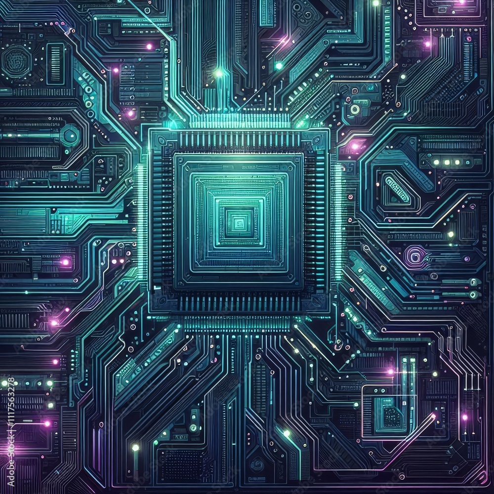 Fototapeta premium high-tech texture reminiscent of the surface of a microchip, with detailed circuits 