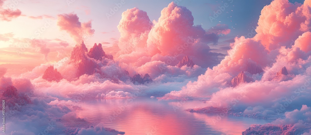 Pink cloudscape above majestic mountains at sunset. Pink cloudscape above majestic mountains at sunset.