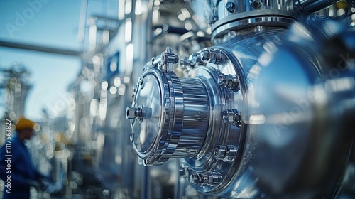 Polished Steel Industrial Machinery Component Closeup