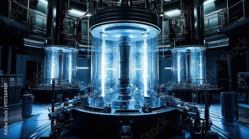 Fototapeta Naklejka Na Ścianę i Meble -  Futuristic Energy Reactor Core With Glowing Cylinders