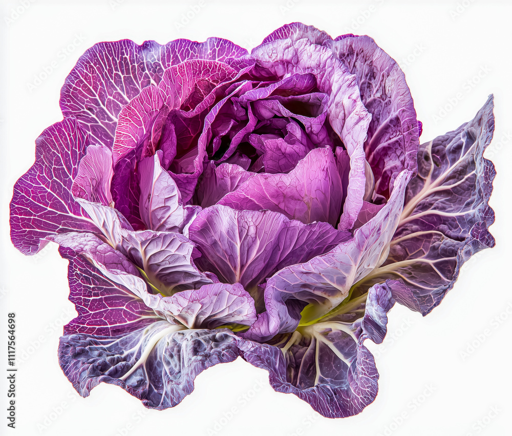 Obraz premium Fresh Red cabbage (Brassica oleracea) or purple cabbage or blaukraut, isolated on white background.