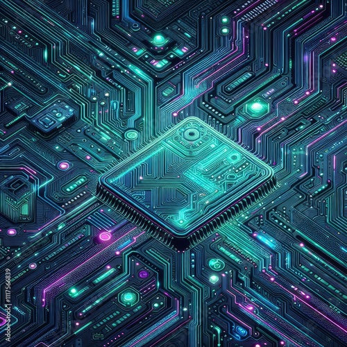 Wallpaper Mural high-tech texture reminiscent of the surface of a microchip, with detailed circuits
 Torontodigital.ca