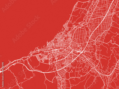 Christmas Map of Kashiwazaki, Japan in Snowy White on Festive Red Background. photo