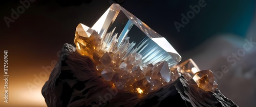 Closeup of a zircon crystal with its sparkling colorless or brownish hues