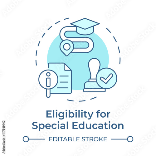 Eligibility for special education soft blue concept icon. Students needs assessments. Iep process in school. Round shape line illustration. Abstract idea. Graphic design. Easy to use in article