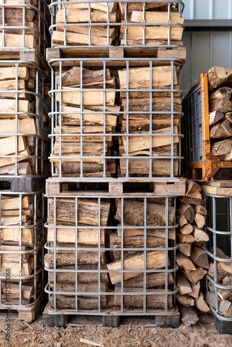 Coupe découpe de bois de chauffage palette bucheron