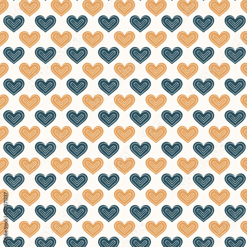 Heart Pattern on white Background, repeating pattern of white heart shapes on a white background. The hearts are evenly spaced and aligned in rows and columns, creating a visually appealing