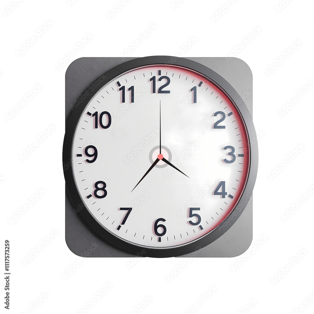 Square wall clock, minimalist design, black and white, modern aesthetics, 3D rendering, isolated on transparent background Square wall clock, minimalist design, black and white, modern aesthetics, 3D rendering, isolated on transparent background