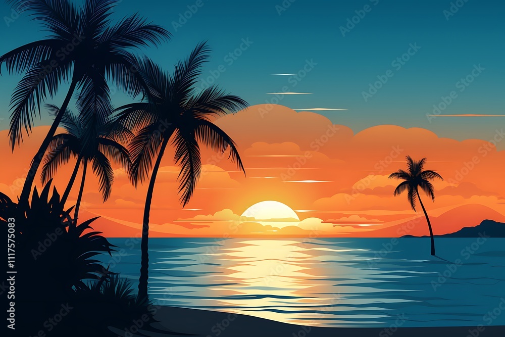 Silhouette of plum tree with sunset on the beach background Silhouette of plum tree with sunset on the beach background