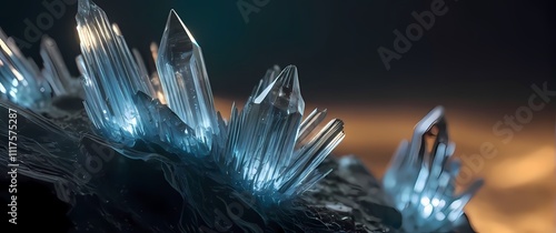 Macro of a stibnite crystal formation with its elongated metallic structures photo