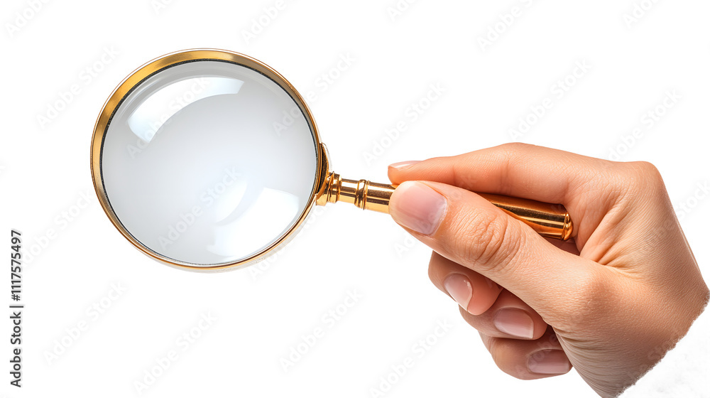 A hand holding a magnifying glass, isolated on a transparent background, symbolizing curiosity, exploration, and attention to detail. This image is ideal for concepts related to research, investigatio A hand holding a magnifying glass, isolated on a transparent background, symbolizing curiosity, exploration, and attention to detail. This image is ideal for concepts related to research, investigatio