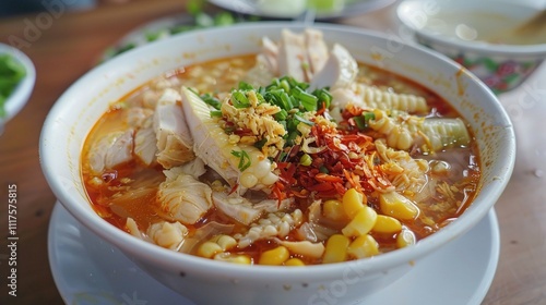 Chicken, Corn, Red and White Soup, Hearty and Flavorful Blend, a Comforting Bowl of Goodness