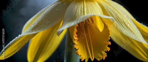 Macro shot of pollencovered stamen of a bright daffodil photo